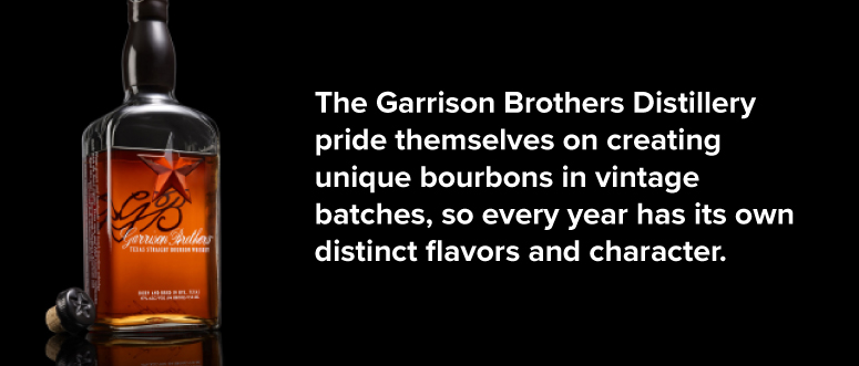 The Garrison Brothers Distillery pride themselves on creating unique bourbons in vintage batches, so every year has its own distinct flavors and character.
